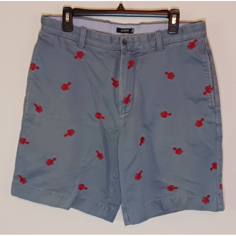 Vintage J Crew Shorts Mens 34‎ Embroidered Lobsters Chino Flat Front Cotton